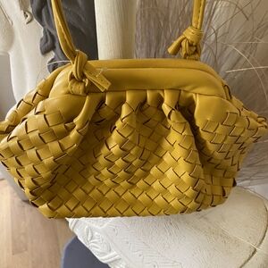 Chic Mustard Woven Leather Shoulder Bag